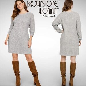 BROWNSTONE WOMEN Cable Knit Sweater Dress Silk Blend Relaxed Fit Oversized Sz 3X